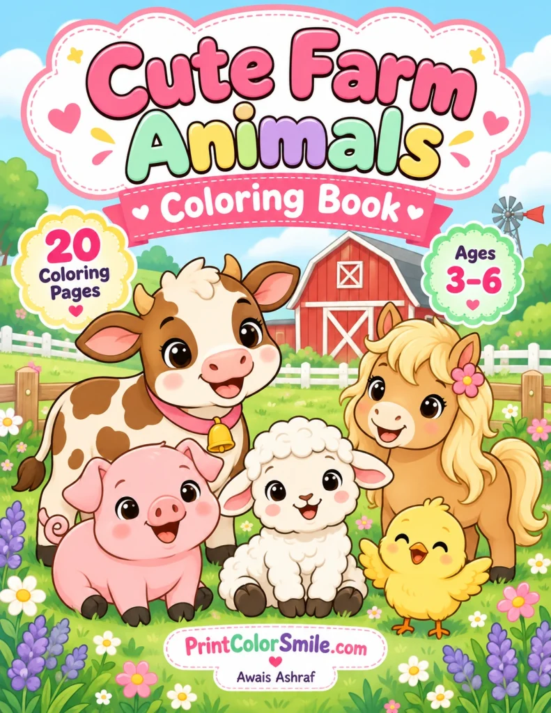 Cute Farm Animals Coloring Book